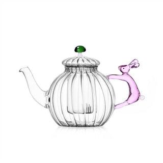 Alice Teapot pink rabbit &amp; green mushroom