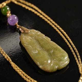 Necklace 14K Gold Jade and Amethyst