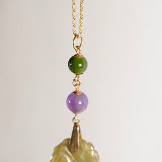 Necklace 14K Gold Jade and Amethyst