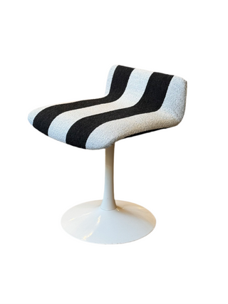 Stool 1970s Newly Reupholstered Black/White