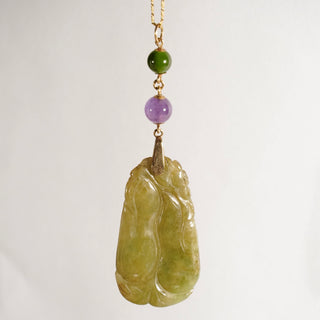 Necklace 14K Gold Jade and Amethyst