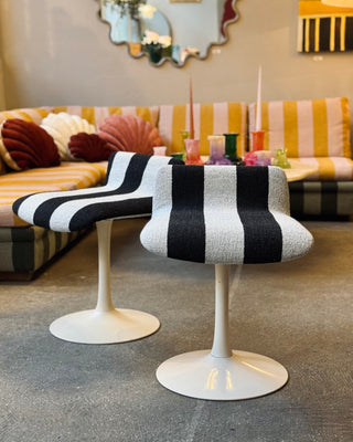 Stool 1970s Newly Reupholstered Black/White