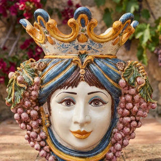 Testa Di Moro Vase 40cm Man Grapes Blue/Orange