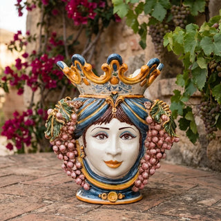 Testa Di Moro Vase 40cm Man Grapes Blue/Orange
