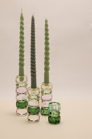 Crystal candle holder, Mint/Green/Dark green 7.5x4.5cm