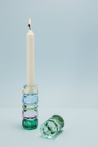 Crystal candle holder, Mint/Green/Dark green 7.5x4.5cm