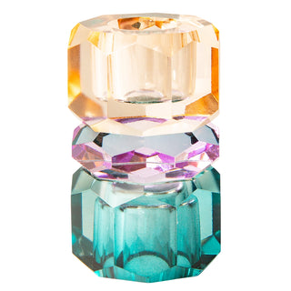 Kristall Ljusstake, Petrolium/Violett/Persika 7,5x4,5cm