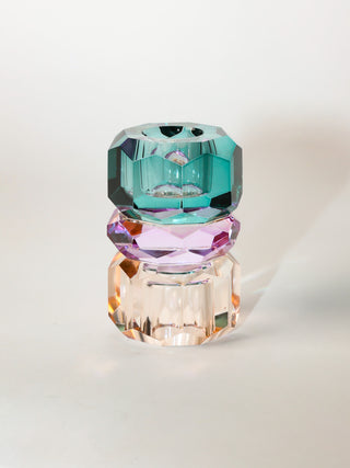 Kristall Ljusstake, Petrolium/Violett/Persika 7,5x4,5cm
