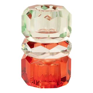 Crystal Candle Holder, Red/Clear/Mint 7.5x4.5cm