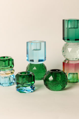 Crystal Candlestick, Dark Green/Cobalt 10.6x6cm