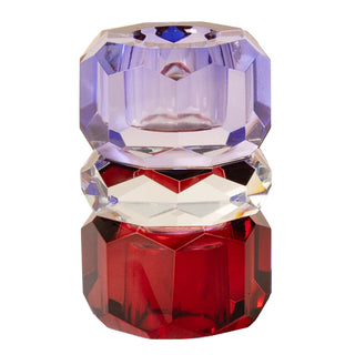 Crystal Candle Holder, Bordeaux/Clear/Blue 7.5x4.5cm