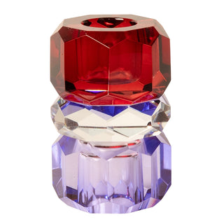 Crystal Candle Holder, Bordeaux/Clear/Blue 7.5x4.5cm