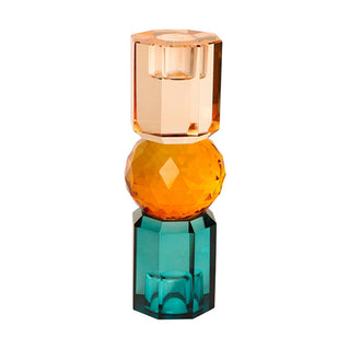 Candlestick Crystal Peach/amber/petrol 16.5cm