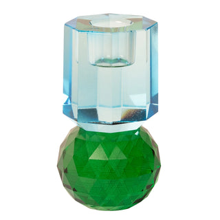 Crystal Candlestick, Dark Green/Cobalt 10.6x6cm