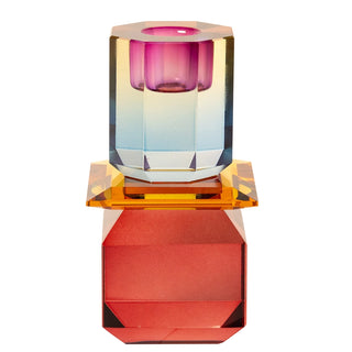 Crystal Candlestick, Bordeaux/Amber/Blue Ombre 13x7cm