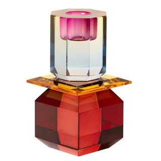 Crystal Candlestick, Bordeaux/Amber/Blue Ombre 13x7cm