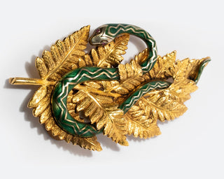 Brooch/Pendant, Snake in Fern, 18K Gold, C.F. Carlman, 1947