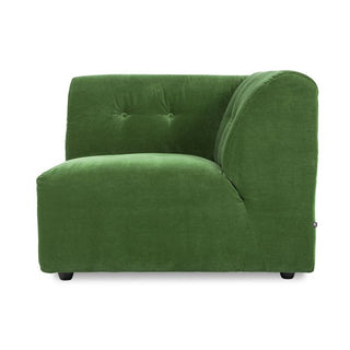 vint couch: element right, royal velvet, green