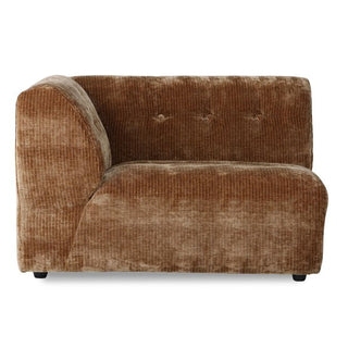vintage couch: elem. left 1.5-seat, corduroy velvet, aged gold