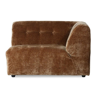 vintage couch: elem. right 1.5-seat, corduroy velvet, aged gold