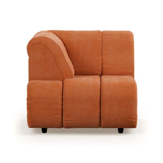 Wave couch: element left high arm, corduroy rib, dusty orange